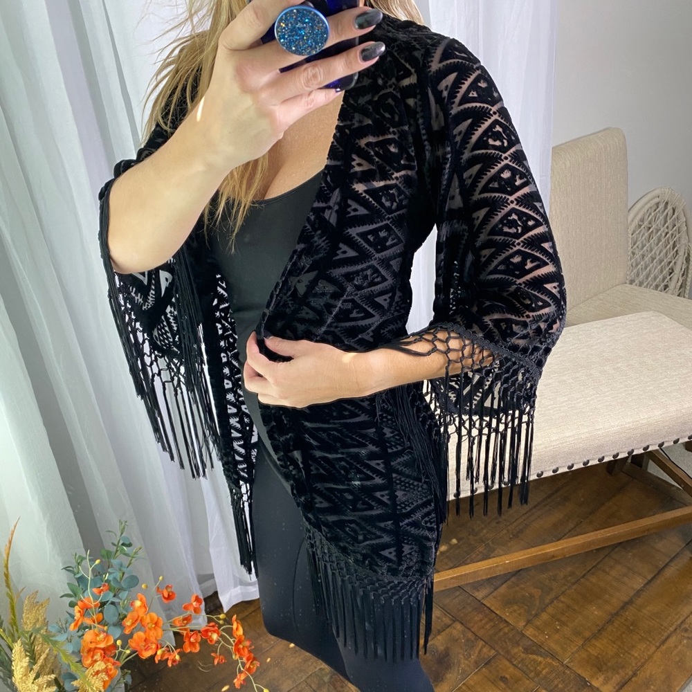 Show me your mumu velvet fringe cardigan